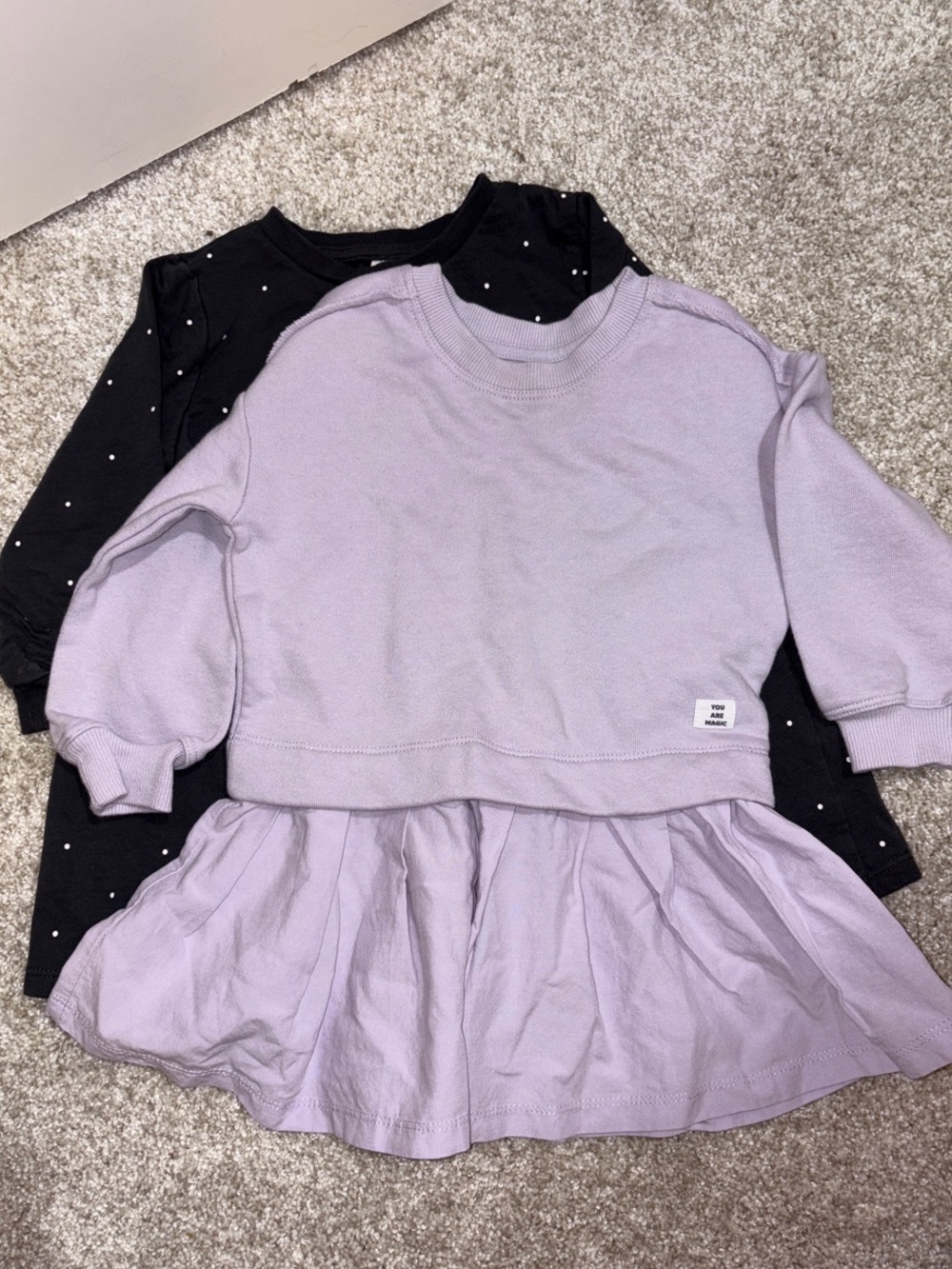 Girls Grayson mini pink sweatshirt dress and H&M dress